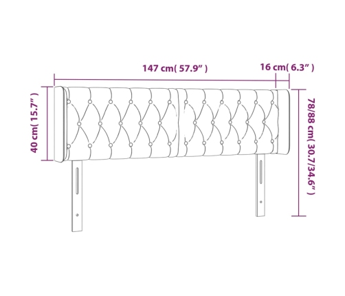 vidaXL gultas galvgalis ar LED, 147x16x78/88 cm, gaiši pelēks audums