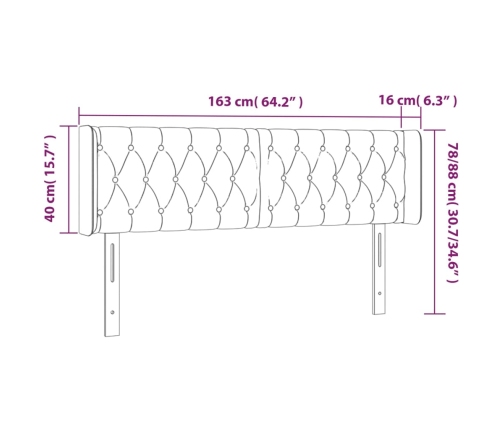 vidaXL gultas galvgalis ar LED, 163x16x78/88 cm, tumši pelēks audums