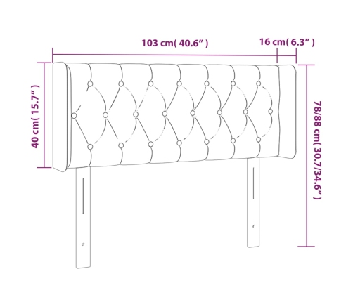 vidaXL gultas galvgalis ar LED, 103x16x78/88 cm, tumši pelēks samts