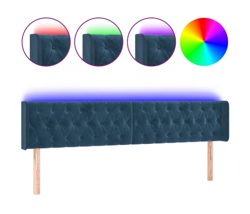 vidaXL gultas galvgalis ar LED, 203x16x78/88 cm, tumši zils samts