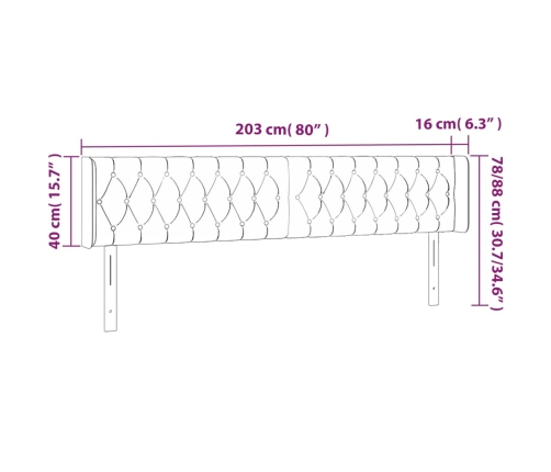 vidaXL gultas galvgalis ar LED, 203x16x78/88 cm, tumši zils samts