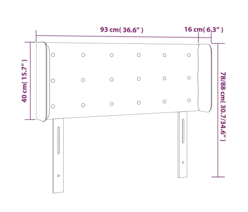 vidaXL gultas galvgalis ar LED, 93x16x78/88 cm, tumši brūns audums