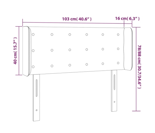 vidaXL gultas galvgalis ar LED, 103x16x78/88 cm, gaiši pelēks audums