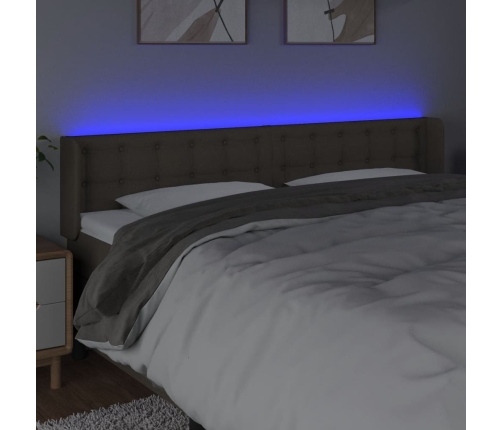 vidaXL gultas galvgalis ar LED, 183x16x78/88 cm, pelēkbrūns audums