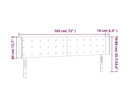 vidaXL gultas galvgalis ar LED, 183x16x78/88 cm, pelēkbrūns audums