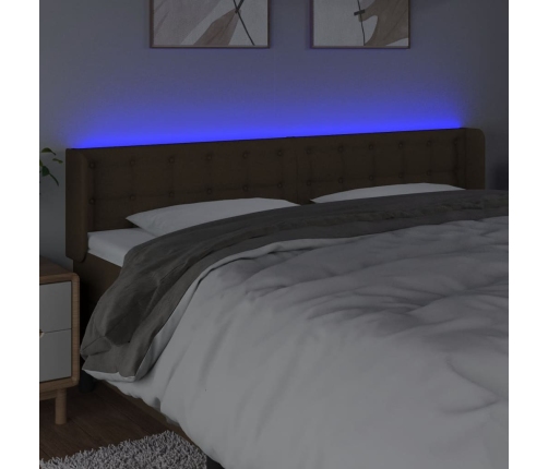 vidaXL gultas galvgalis ar LED, 203x16x78/88 cm, tumši brūns audums