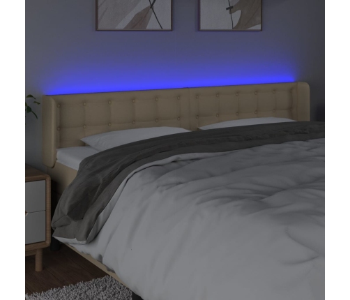 vidaXL gultas galvgalis ar LED, 203x16x78/88 cm, krēmkrāsas audums