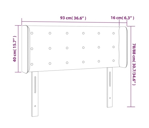 vidaXL gultas galvgalis ar LED, 93x16x78/88 cm, tumši zils samts