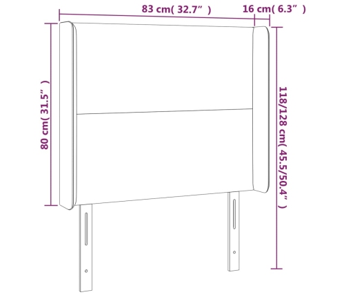 vidaXL gultas galvgalis ar LED, 83x16x118/128 cm, melns audums