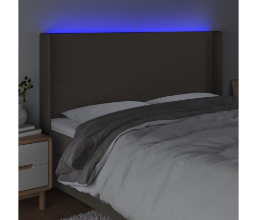 vidaXL gultas galvgalis ar LED, 163x16x118/128 cm, pelēkbrūns audums