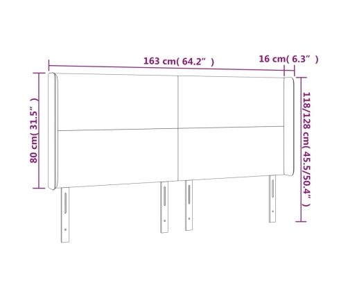 vidaXL gultas galvgalis ar LED, 163x16x118/128 cm, pelēkbrūns audums