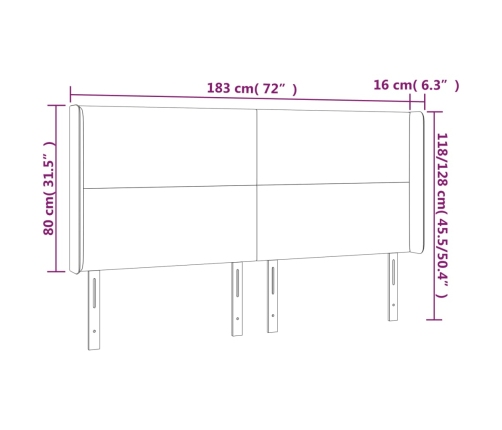 vidaXL gultas galvgalis ar LED, 183x16x118/128 cm, melns audums