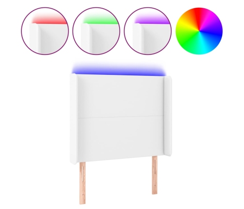 vidaXL gultas galvgalis ar LED, 83x16x118/128 cm, balta mākslīgā āda