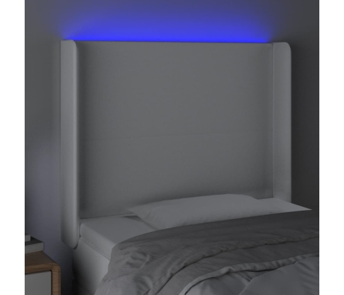 vidaXL gultas galvgalis ar LED, 83x16x118/128 cm, balta mākslīgā āda