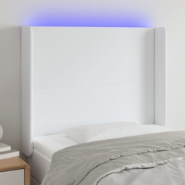 Gultas Galvgalis Ar Led, 83X16X118/128 Cm, Balta Mākslīgā Āda  Vidaxl