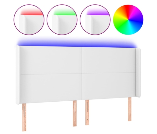 vidaXL gultas galvgalis ar LED, 203x16x118/128 cm, balta mākslīgā āda