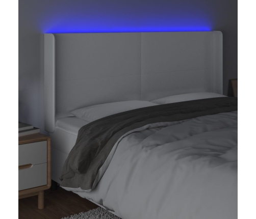 vidaXL gultas galvgalis ar LED, 203x16x118/128 cm, balta mākslīgā āda