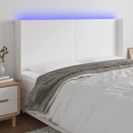 Gultas Galvgalis Ar Led, 203X16X118/128 Cm, Balta Mākslīgā Āda Vidaxl Gultas Galvgalis Ar Led, 203X16X118/128 Cm, Balta Mākslīgā Āda Vidaxl