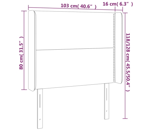 vidaXL gultas galvgalis ar LED, 103x16x118/128 cm, tumši zaļš samts