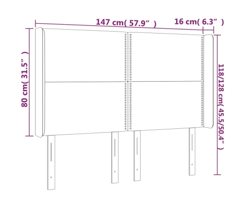 vidaXL gultas galvgalis ar LED, 147x16x118/128 cm, melns samts