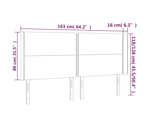 vidaXL gultas galvgalis ar LED, 163x16x118/128 cm, melns samts