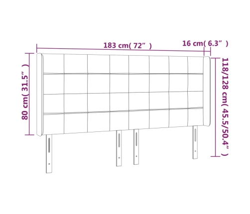 vidaXL gultas galvgalis ar LED, 183x16x118/128 cm, tumši brūns audums