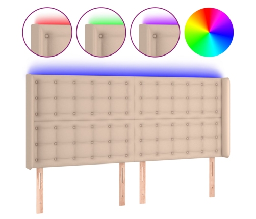 vidaXL gultas galvgalis ar LED, 147x16x118/128 cm, kapučīno