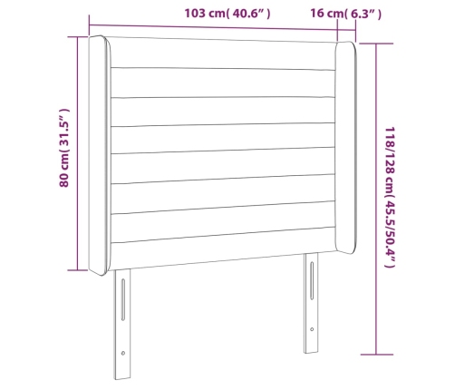 vidaXL gultas galvgalis ar LED, 103x16x118/128 cm, tumši brūns audums