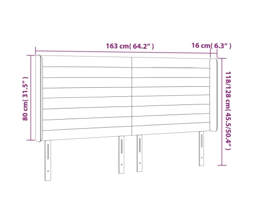 vidaXL gultas galvgalis ar LED, 163x16x118/128 cm, tumši zaļš samts