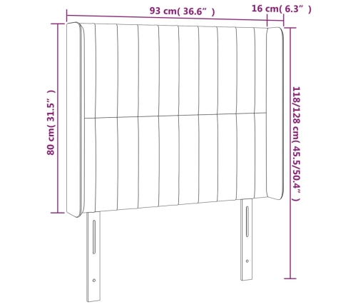 vidaXL gultas galvgalis ar LED, 93x16x118/128 cm, pelēkbrūns audums