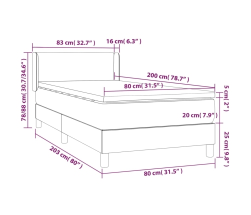vidaXL atsperu gultas rāmis ar matraci, krēmkrāsas, 80x200 cm, audums