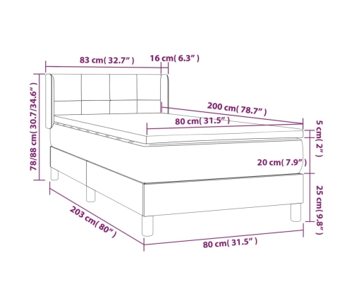 vidaXL atsperu gultas rāmis ar matraci, krēmkrāsas, 80x200 cm, audums