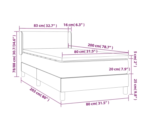 vidaXL atsperu gultas rāmis ar matraci, krēmkrāsas, 80x200 cm, audums