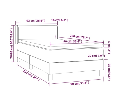 vidaXL atsperu gulta ar matraci, tumši pelēka, 90x200 cm, audums