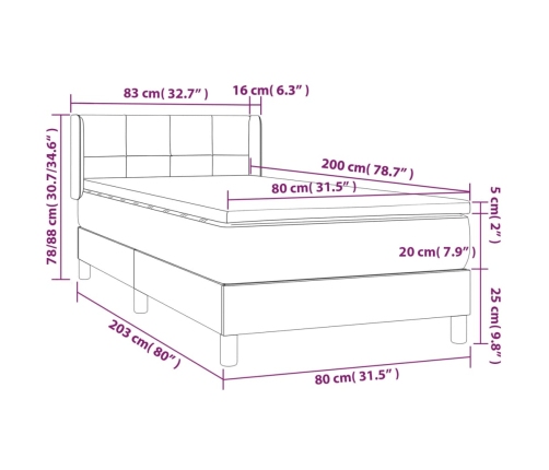 vidaXL atsperu gultas rāmis ar matraci, pelēkbrūns, 80x200 cm, audums