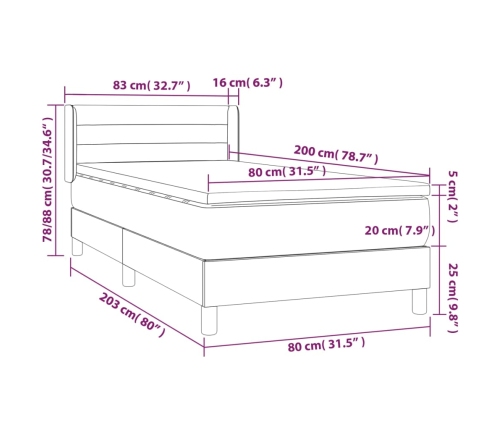 vidaXL atsperu gultas rāmis ar matraci, krēmkrāsas, 80x200 cm, audums