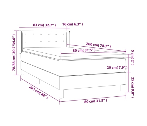 vidaXL atsperu gulta ar matraci, balta, 80x200 cm, mākslīgā āda