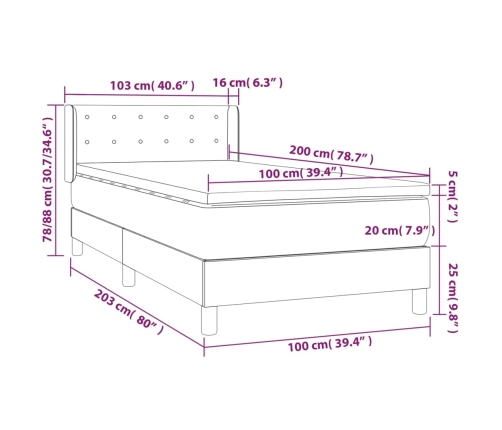 vidaXL atsperu gulta ar matraci, krēmkrāsas, 100x200 cm, mākslīgā āda