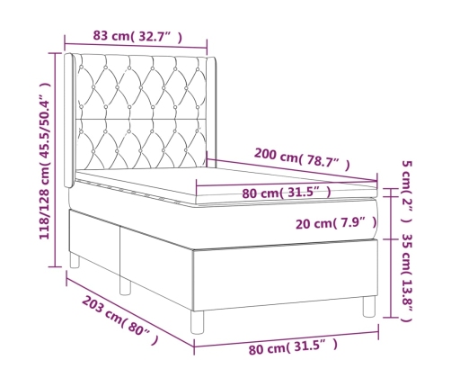 vidaXL atsperu gultas rāmis ar matraci, melna, 80x200 cm, audums