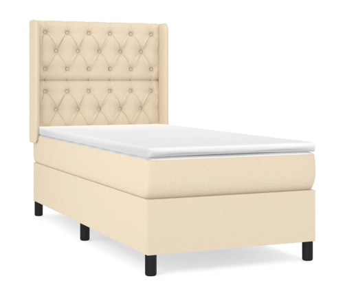 vidaXL atsperu gultas rāmis ar matraci, krēmkrāsas, 80x200 cm, audums