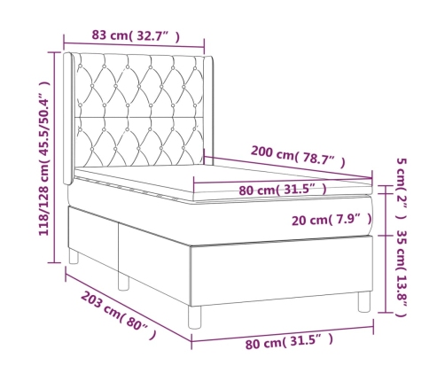 vidaXL atsperu gultas rāmis ar matraci, zils, 80x200 cm, audums