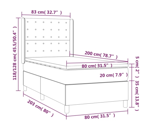 vidaXL atsperu gultas rāmis ar matraci, melna, 80x200 cm, audums