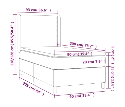 vidaXL atsperu gulta ar matraci, balta, 90x200 cm, mākslīgā āda