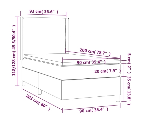 vidaXL atsperu gulta ar matraci, pelēka, 90x200 cm, mākslīgā āda