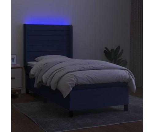 vidaXL atsperu gulta ar matraci, LED, zils audums, 80x200 cm