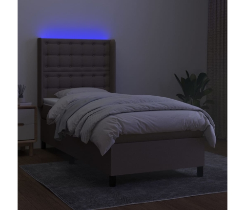 vidaXL atsperu gulta ar matraci, LED, pelēkbrūns audums, 80x200 cm