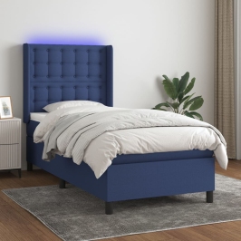 Atsperu Gulta Ar Matraci, Led, Zils Audums, 80X200 Cm Vidaxl