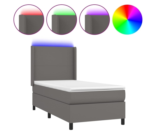 vidaXL atsperu gulta ar matraci, LED, pelēka, 100x200 cm, mākslīgā āda