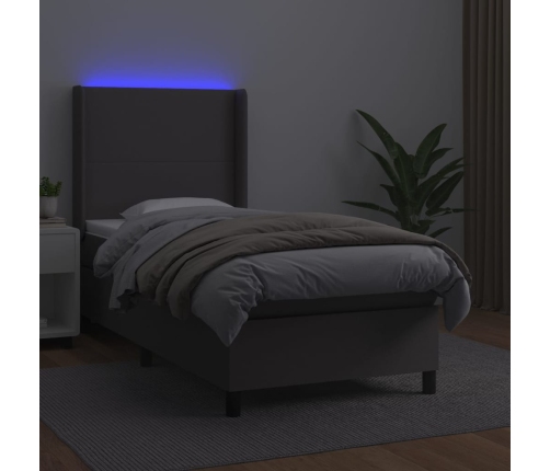 vidaXL atsperu gulta ar matraci, LED, pelēka, 100x200 cm, mākslīgā āda