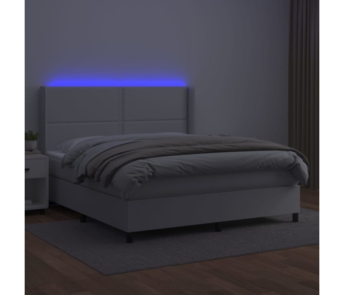 vidaXL atsperu gulta ar matraci, LED, balta, 180x200 cm, mākslīgā āda